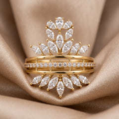 1.23 CT Marquise, Pear & Round Diamond Leaf Crown Ring