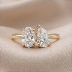 2 CT Oval & Pear Diamond Toi et Moi Ring