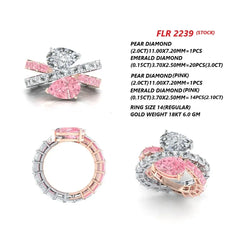 9.1 CT Pink & White Pear & Emerald-cut Crossover Ring