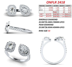 1.39 CT Emerald & Pear Halo Open Ring