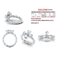 1.85 CT Pear Floral Twisted Band Ring