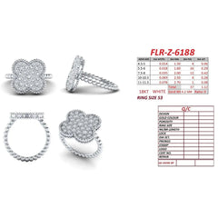 1.12 CT Round Diamond Clover Beaded Ring