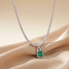 19.05 CT Green Emerald Drop Diamond Necklace