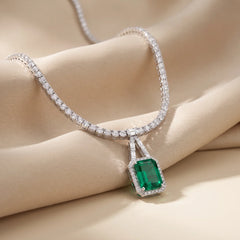 19.05 CT Green Emerald Drop Diamond Necklace