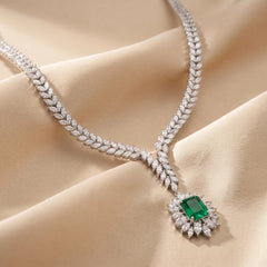 32.5 CT Green Emerald Diamond Leaf Design Necklace