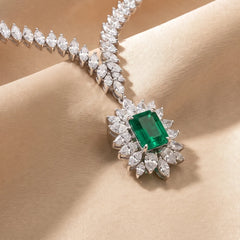 32.5 CT Green Emerald Diamond Leaf Design Necklace