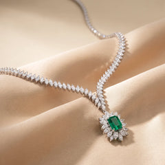 32.5 CT Green Emerald Diamond Leaf Design Necklace