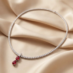 10.65 CT Oval & Pear Ruby and Diamond Tennis Necklace