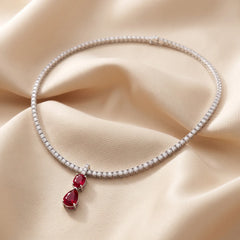 10.65 CT Oval & Pear Ruby and Diamond Tennis Necklace