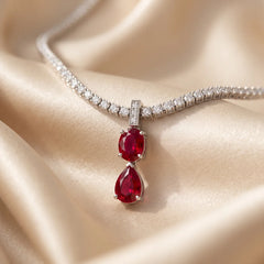 10.65 CT Oval & Pear Ruby and Diamond Tennis Necklace