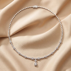 2.97 CT Round & Pear Diamond Drop Necklace