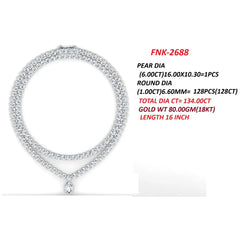 134.00 CT Pear & Round Diamond Double Row Tennis Necklace