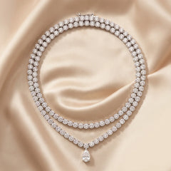 134.00 CT Pear & Round Diamond Double Row Tennis Necklace