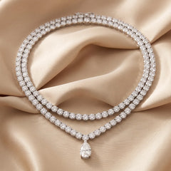 134.00 CT Pear & Round Diamond Double Row Tennis Necklace