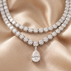 134.00 CT Pear & Round Diamond Double Row Tennis Necklace