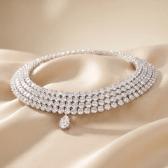 292.00 CT Pear & Round-Cut Diamond Multi-Row Statement Necklace