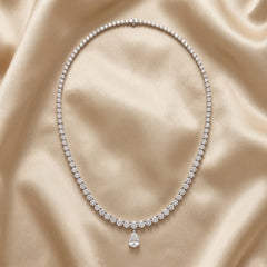 21.64 CT Round & Pear Diamond Graduated Tennis Necklace with Detachable Drop