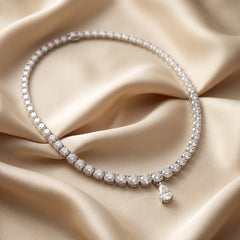 21.64 CT Round & Pear Diamond Graduated Tennis Necklace with Detachable Drop