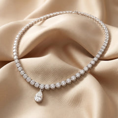 21.64 CT Round & Pear Diamond Graduated Tennis Necklace with Detachable Drop