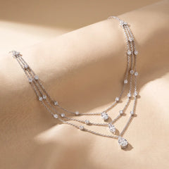 3.93 CT Multi-Shape Lab Diamond Triple Layer Drop Necklace