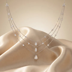 3.93 CT Multi-Shape Lab Diamond Triple Layer Drop Necklace