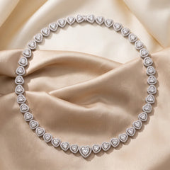 39.64 CT Heart & Round Diamond Halo Tennis Necklace