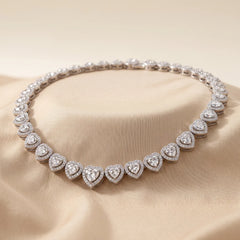 39.64 CT Heart & Round Diamond Halo Tennis Necklace