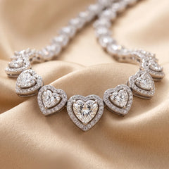 39.64 CT Heart & Round Diamond Halo Tennis Necklace