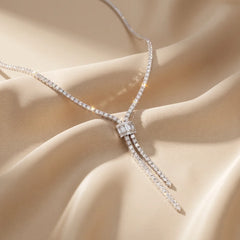 16.76 CT Round Diamond Zipper Tassel Necklace