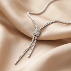 16.76 CT Round Diamond Zipper Tassel Necklace