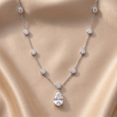 9.00 CT Pear & Round-Cut Diamond Drop Necklace