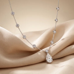 9.00 CT Pear & Round-Cut Diamond Drop Necklace