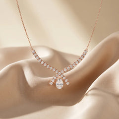8.46 CT Oval & Round-Cut Diamond Ribbon Drop Necklace