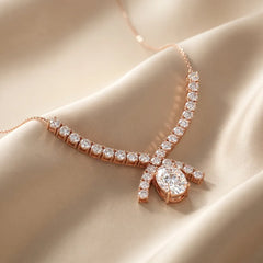 8.46 CT Oval & Round-Cut Diamond Ribbon Drop Necklace