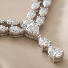 24.70 CT Pear Cut Diamond Double Row Drop Necklace
