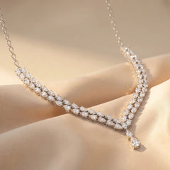 24.70 CT Pear Cut Diamond Double Row Drop Necklace