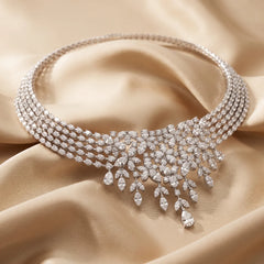 21.82 CT Round, Marquise & Pear Diamond Fringe Choker Necklace