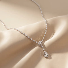 7.19 CT Pear & Round-Cut Diamond Twin Teardrop Necklace