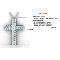 2.45 CT Baguette Diamond Cross Chain Pendant