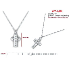 1.80 CT Emerald Diamond Cross Chain Pendant