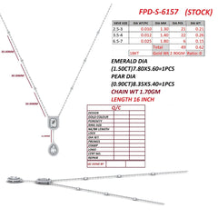 3.02 CT Emerald & Pear Diamond Halo Drop Chain Necklace