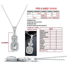 3.21 CT Emerald & Marquise Diamond Halo Drop Chain Necklace