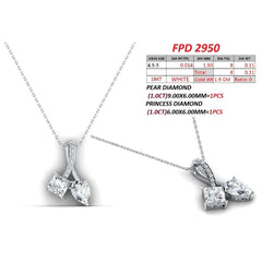 2.11 CT Pear & Princess Cut Diamond Toi Et Moi Pendant