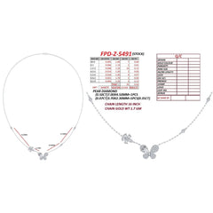 1.28 CT Pear & Round Diamond Butterfly Floral Station Necklace