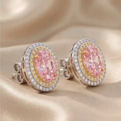 2.56 CT Oval Pink Double Halo Stud Earrings