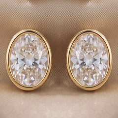 3 CT Oval Diamond Bezel Solitaire Stud Earrings