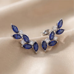 1.71 CT Marquise Sapphire & Diamond Leaf Climber Earrings