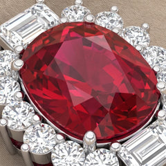 4.9 CT Long Cushion Ruby & Emerald-cut Diamond Halo Earrings