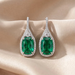 11.21 CT Long Cushion Emerald Halo Drop Earrings