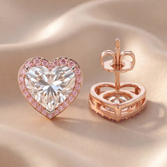 3.29 CT Heart Diamond Pink Halo Stud Earrings